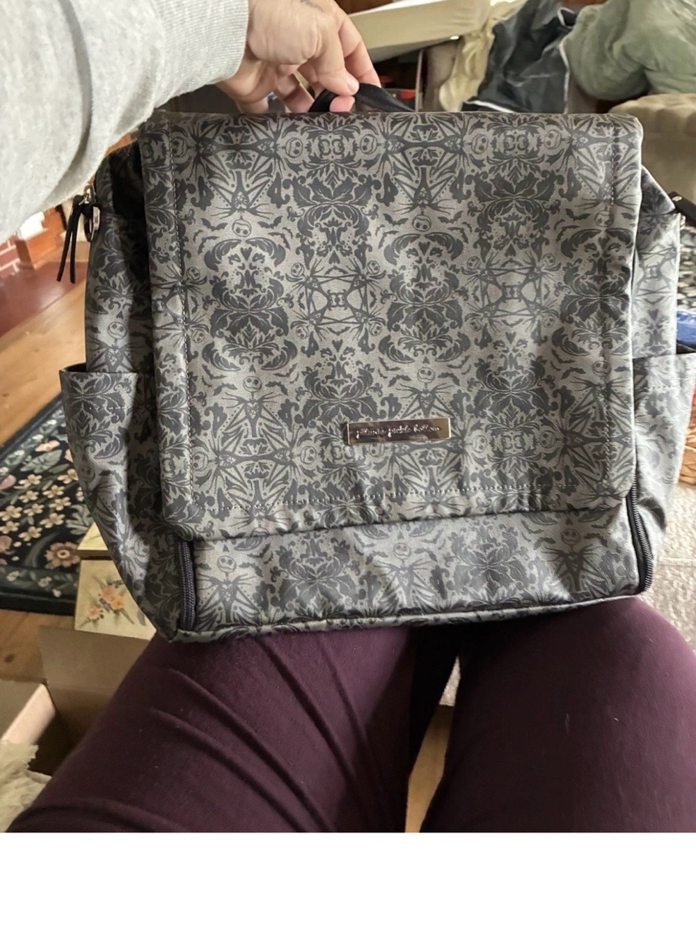 Ju-Ju-Be Gray Patterned Convertible Backpack Diaper Bag